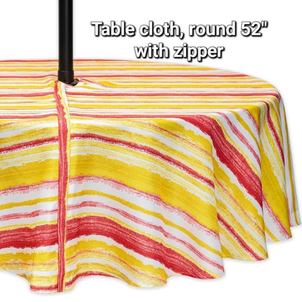 Outdoor Tablecloth with Umbrella Hole With Zipper for Patio Table, 52" Round NEW